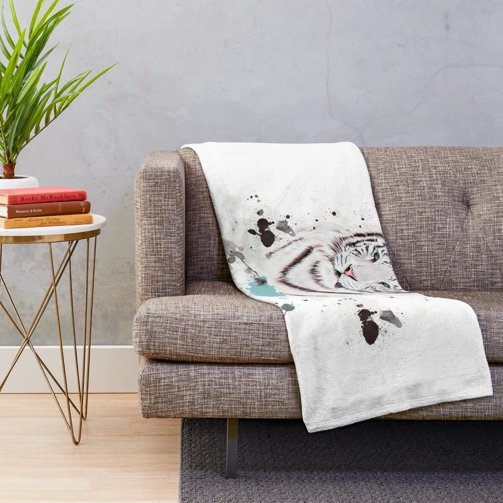 White tiger plush blanket for cozy snuggling