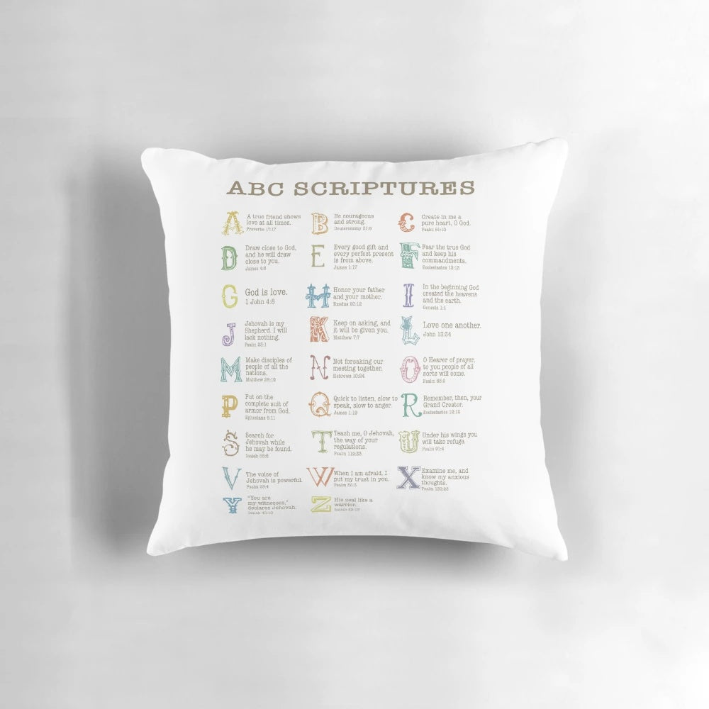 Soft and comfortable pillow with ABC SCRIPTURES (LIGHT) design, perfect for Jehovah's Witness conventions and ministry.