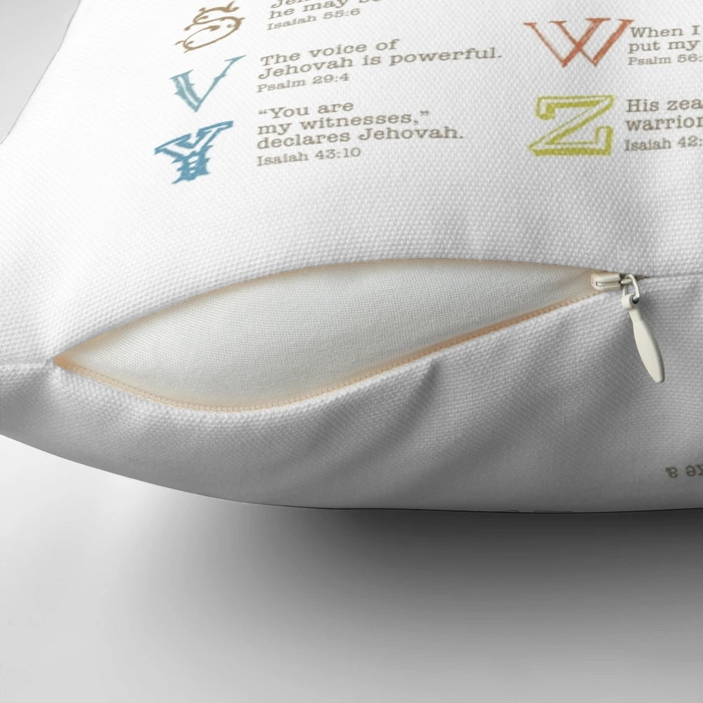 Soft and comfortable pillow with ABC SCRIPTURES (LIGHT) design, perfect for Jehovah's Witness conventions and ministry.
