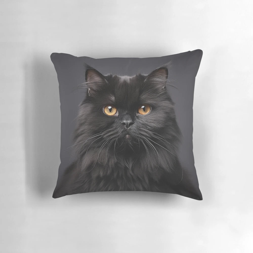 Cozy black persian cat throw pillow for home decor