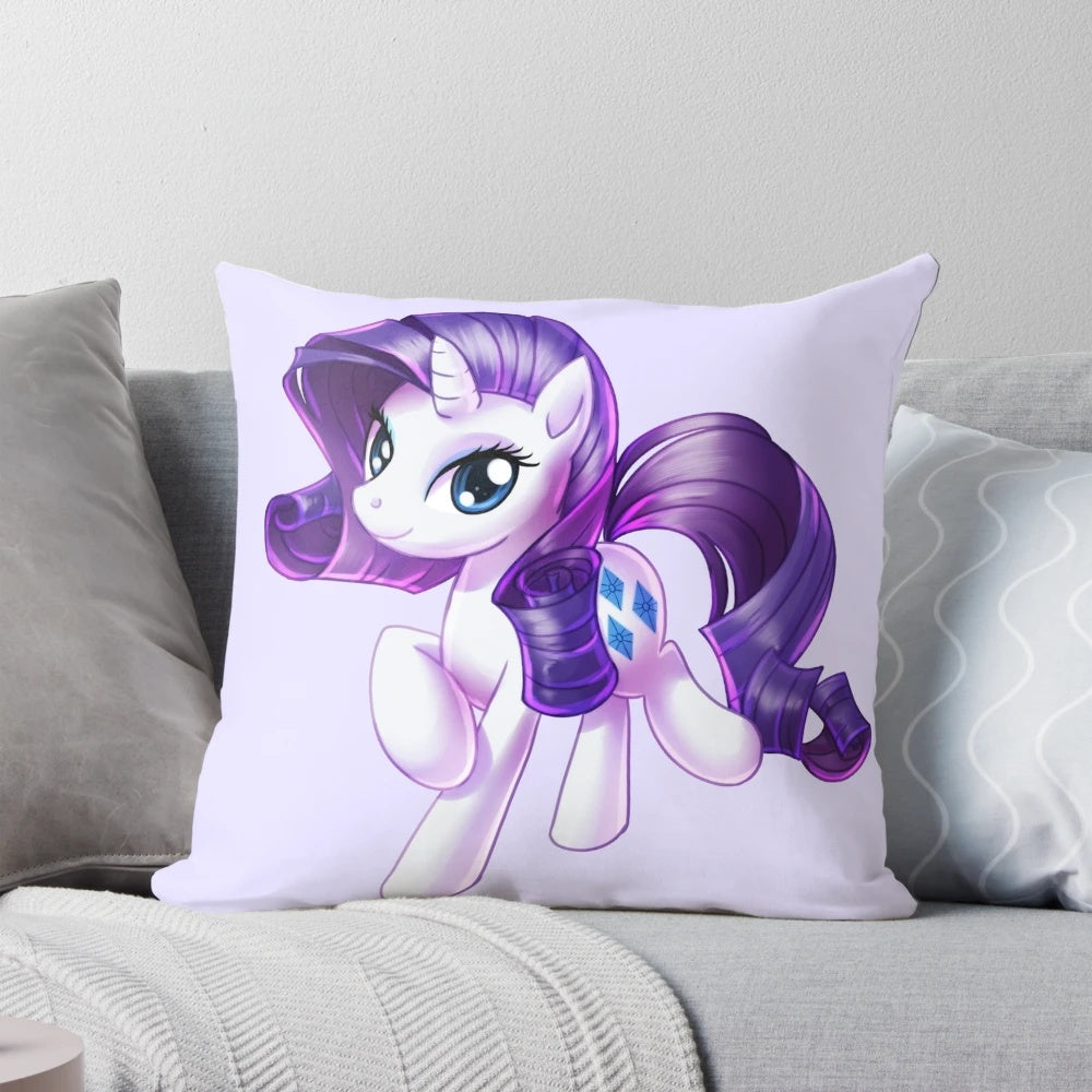 Soft and fluffy Rarity pillow from My Little Pony, featuring the unicorn pony in white and purple colors.