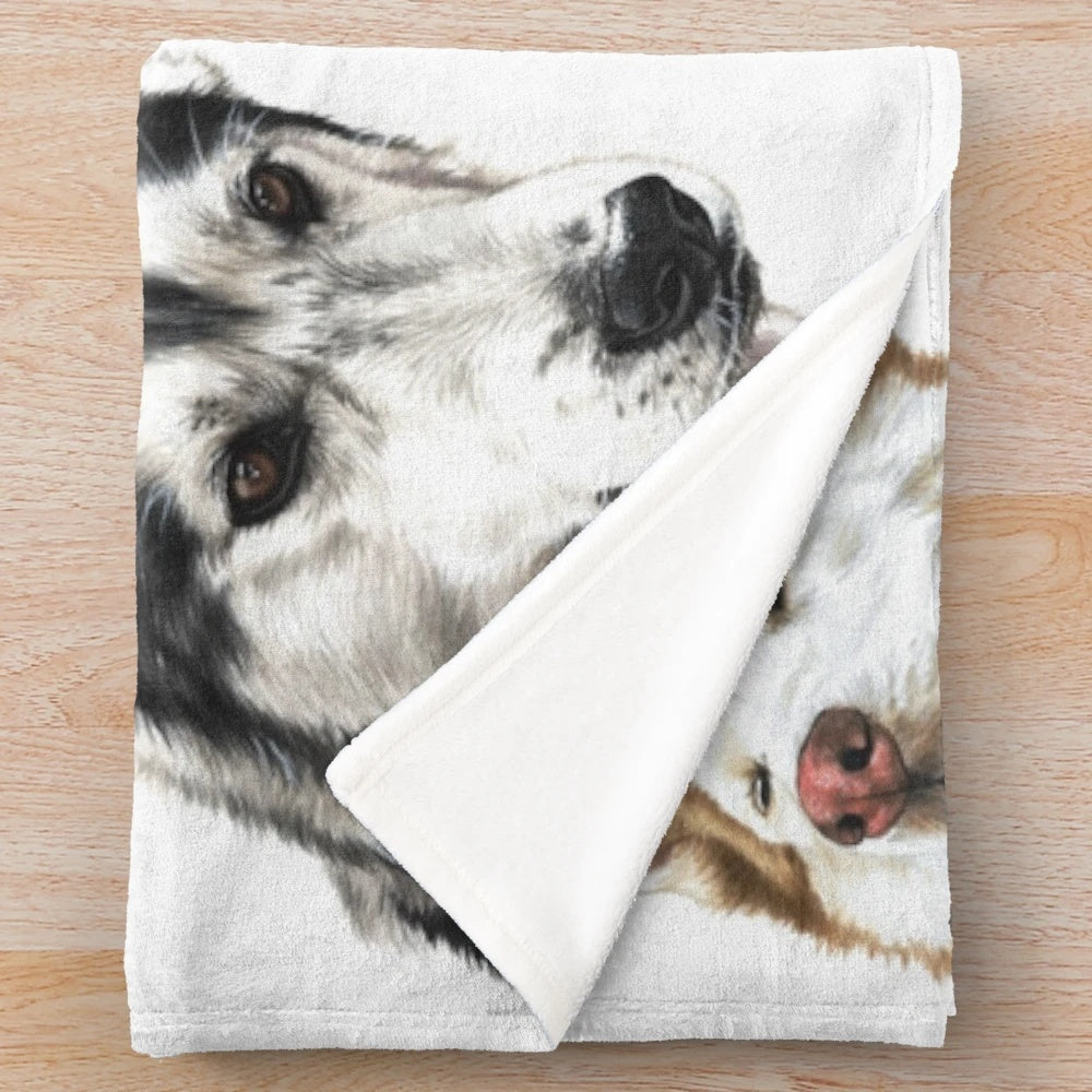 Cozy Husky Plush Blanket with Playful Puppy Design
