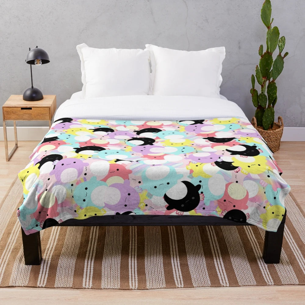 Cuddly squishy plush axolotl blanket for cozy home decor