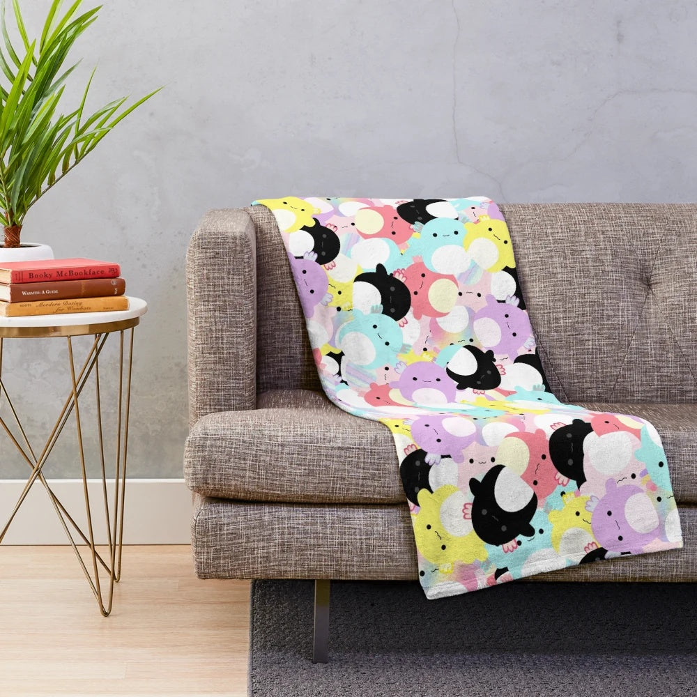 Cuddly squishy plush axolotl blanket for cozy home decor