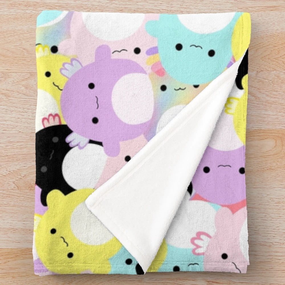 Cuddly squishy plush axolotl blanket for cozy home decor