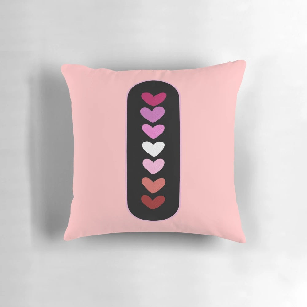 Plush throw pillow featuring a vibrant lesbian pride flag design