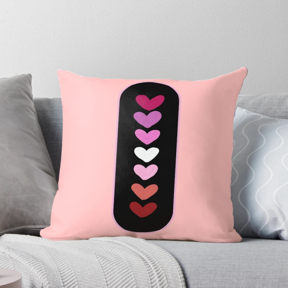 Plush throw pillow featuring a vibrant lesbian pride flag design