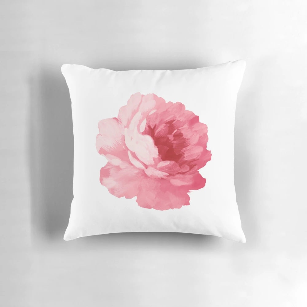 A soft and decorative pink peony floral pillow perfect for adding a touch of nature to your home.