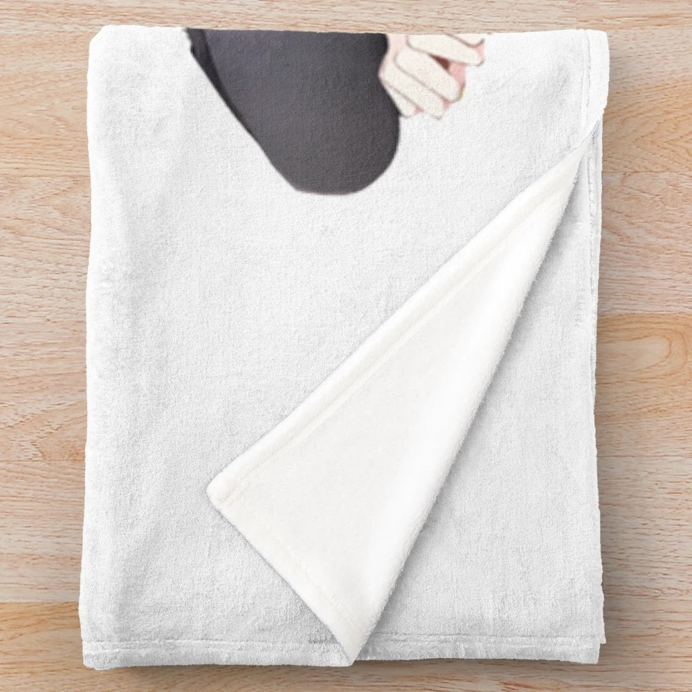 Anime cat girl plush blanket on a bed
