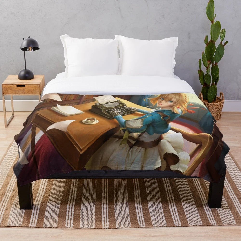 Soft and cozy violet evergarden inspired plush blanket
