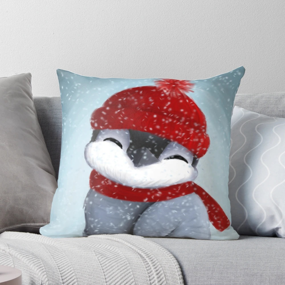 Soft and cuddly baby penguin plush pillow, perfect for holiday decor and gifts