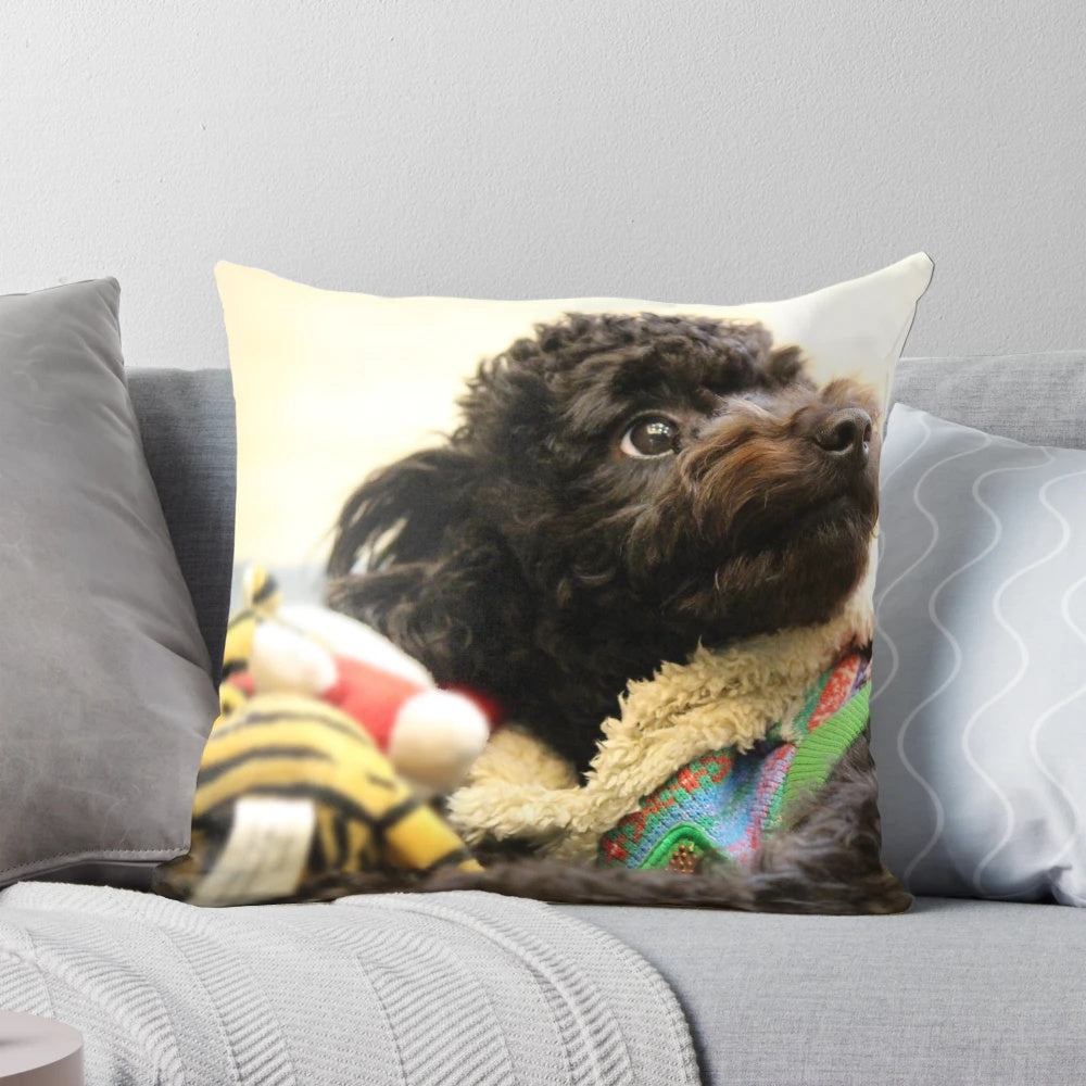 Soft black poodle plush pillow for home decor and gift-giving