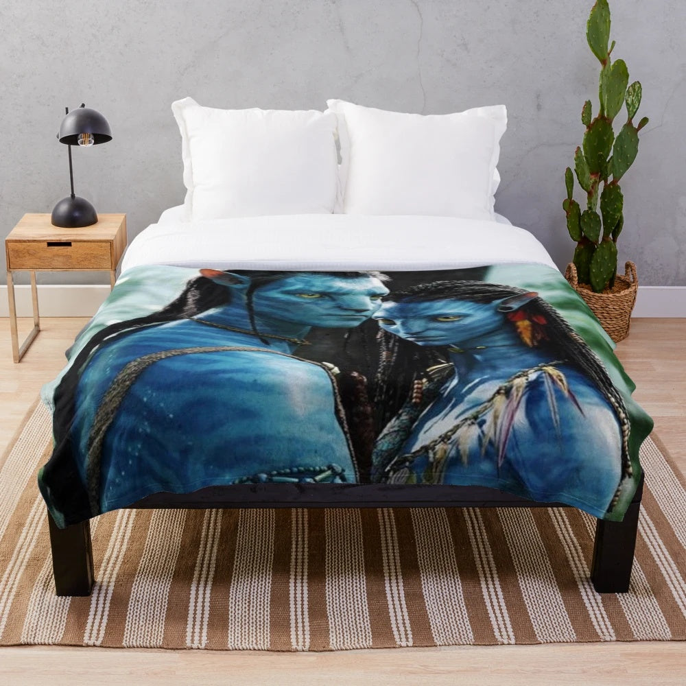 Blue couple avatar design printed on a soft, cozy plush blanket