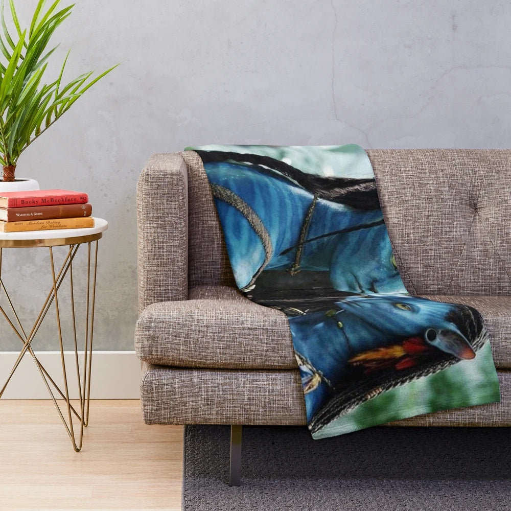 Blue couple avatar design printed on a soft, cozy plush blanket