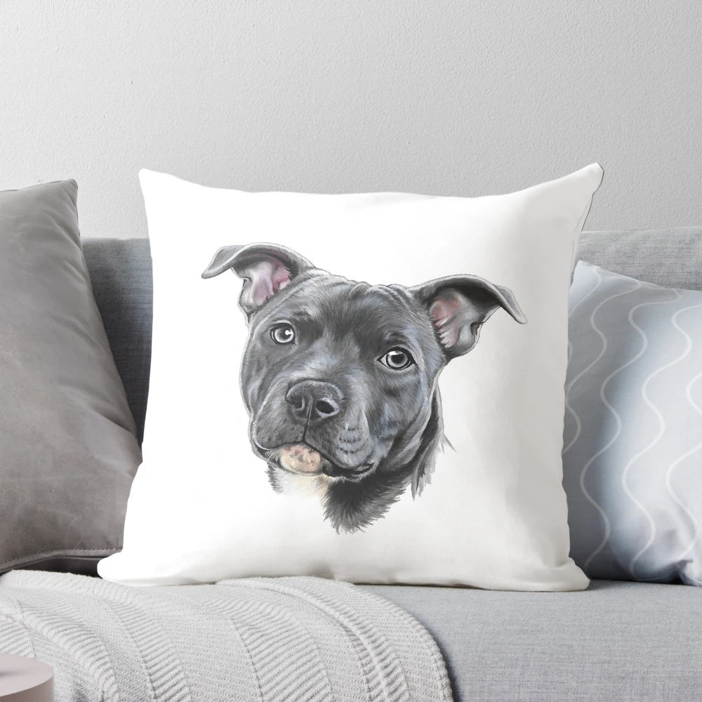Soft and cozy blue staffy stafforshire bull terrier bully dog pillow