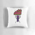 Soft, plush pillow with a cake and ant design, perfect for decorating and cuddling.