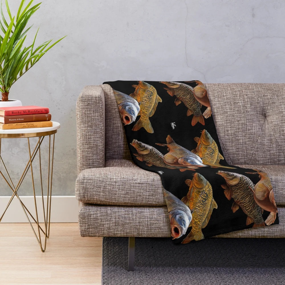 Cozy plush blanket featuring a detailed carp fish design
