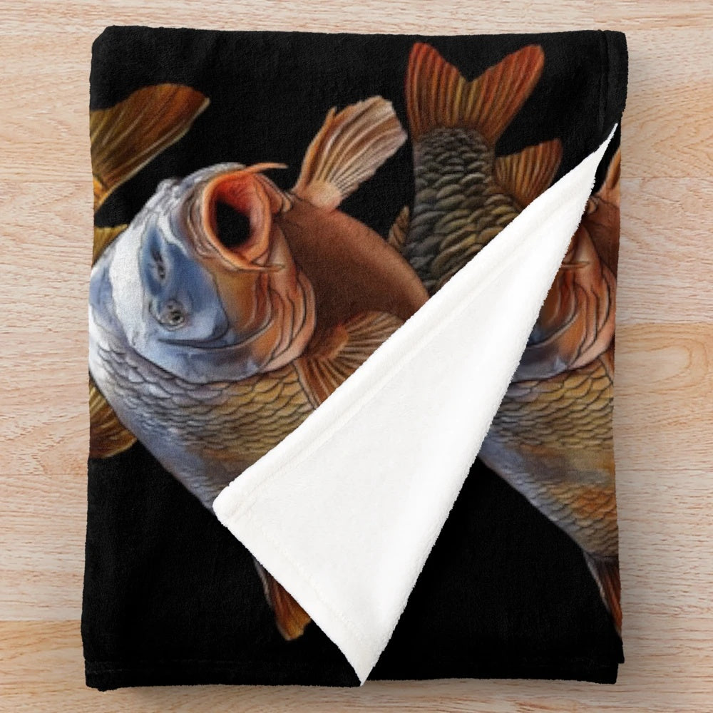 Cozy plush blanket featuring a detailed carp fish design