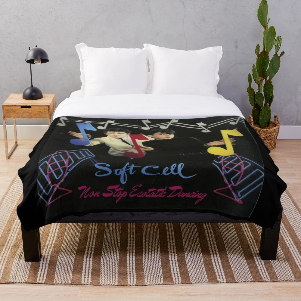 Soft Cell-inspired plush blanket with ecstatic dancing design