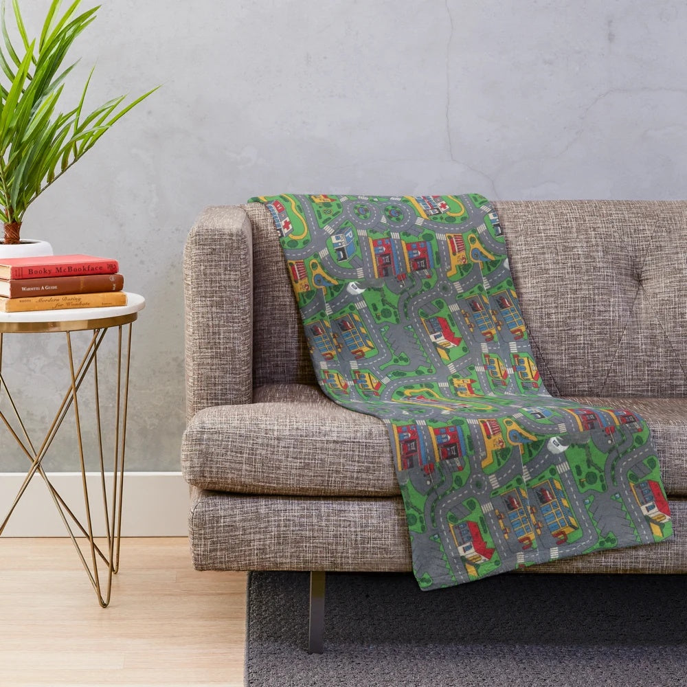 Soft plush city roads map play rug blanket for kid's room decor