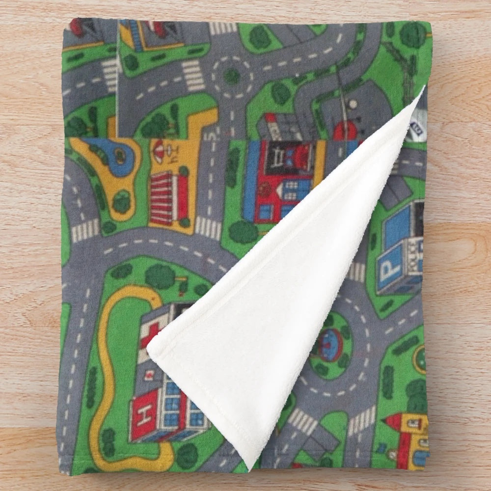Soft plush city roads map play rug blanket for kid's room decor