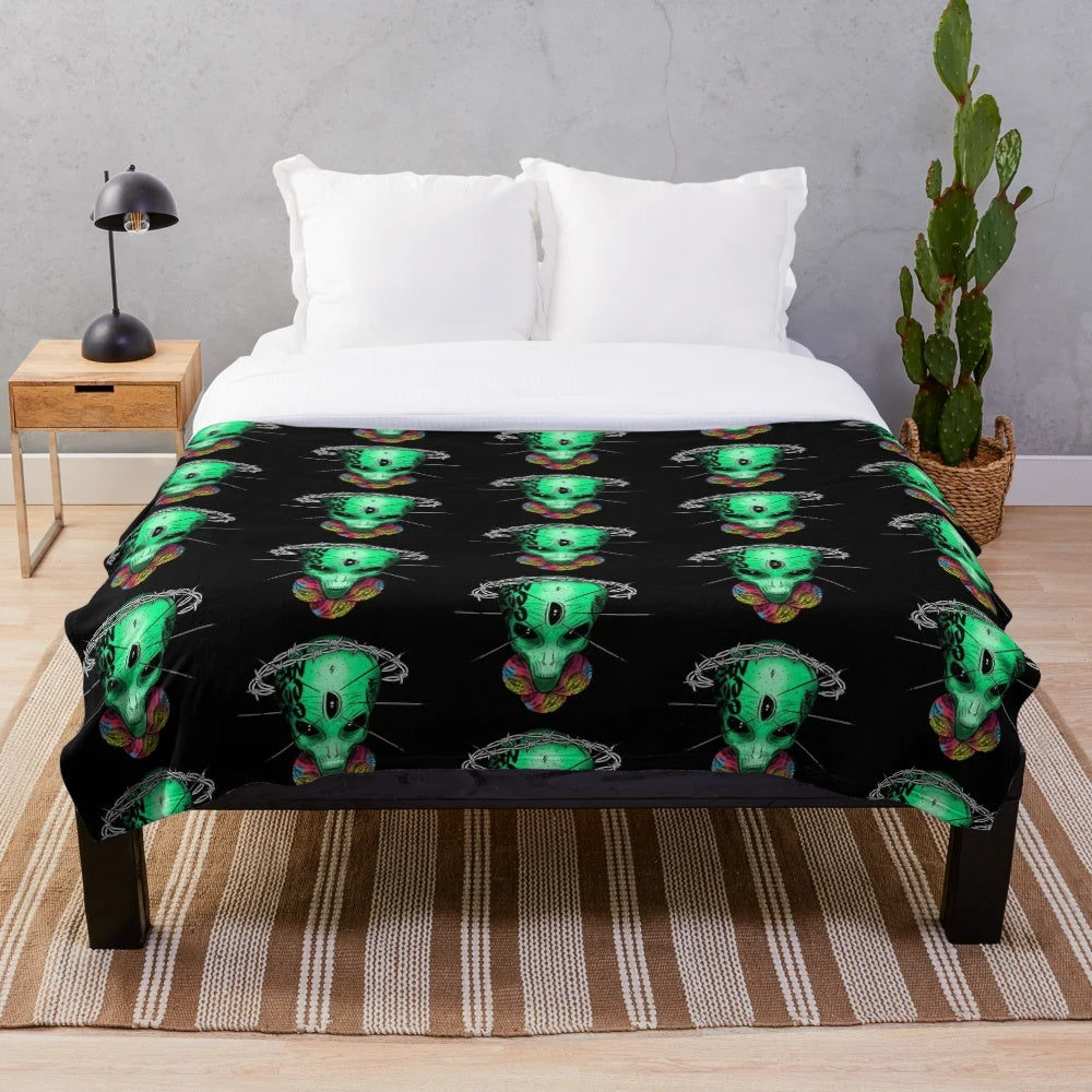 Alienx-inspired plush blanket with minimalist art design