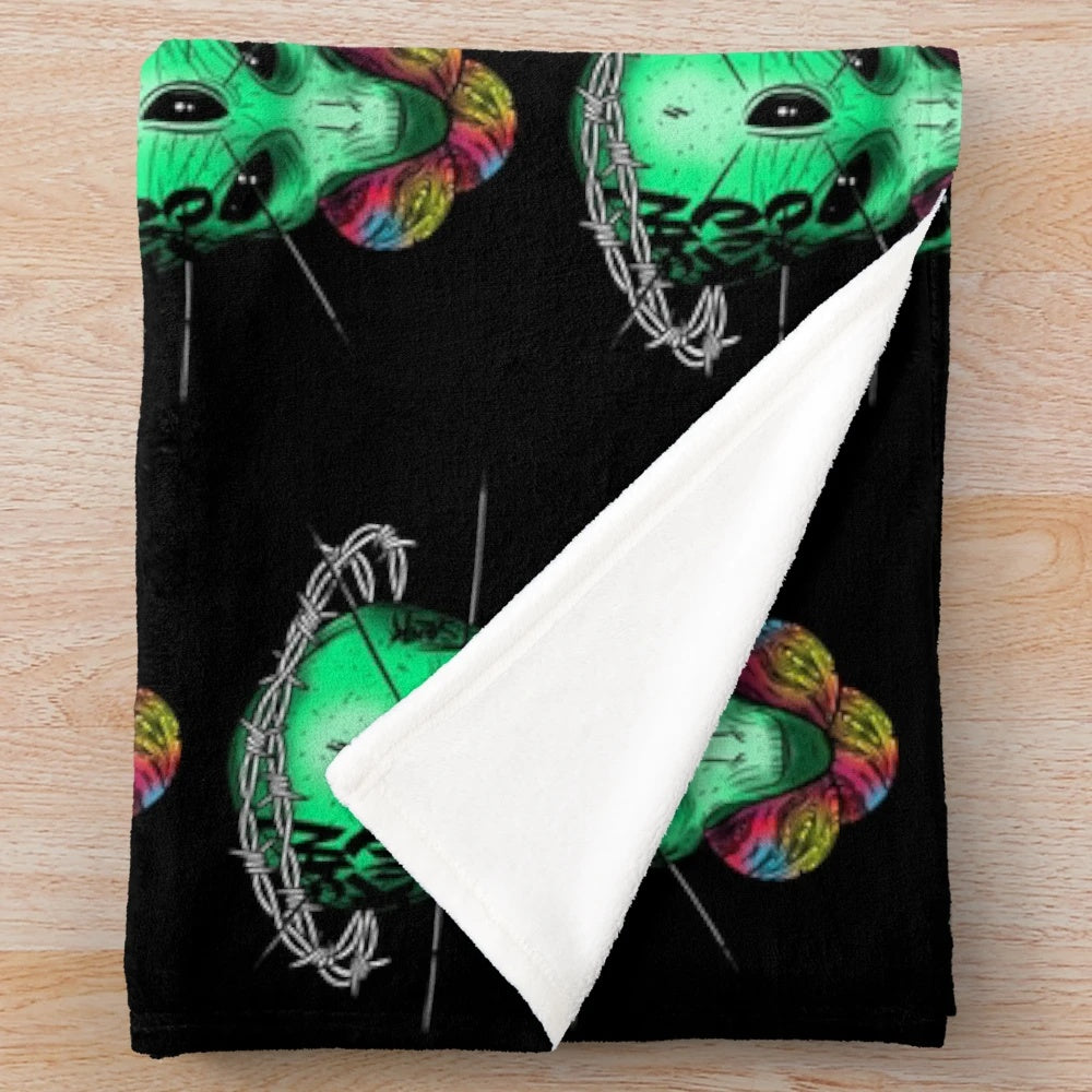 Alienx-inspired plush blanket with minimalist art design