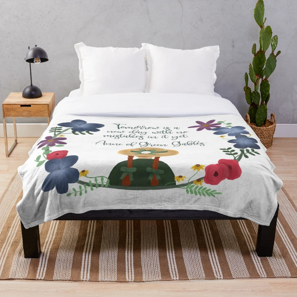 Anne of Green Gables inspired plush blanket with floral design
