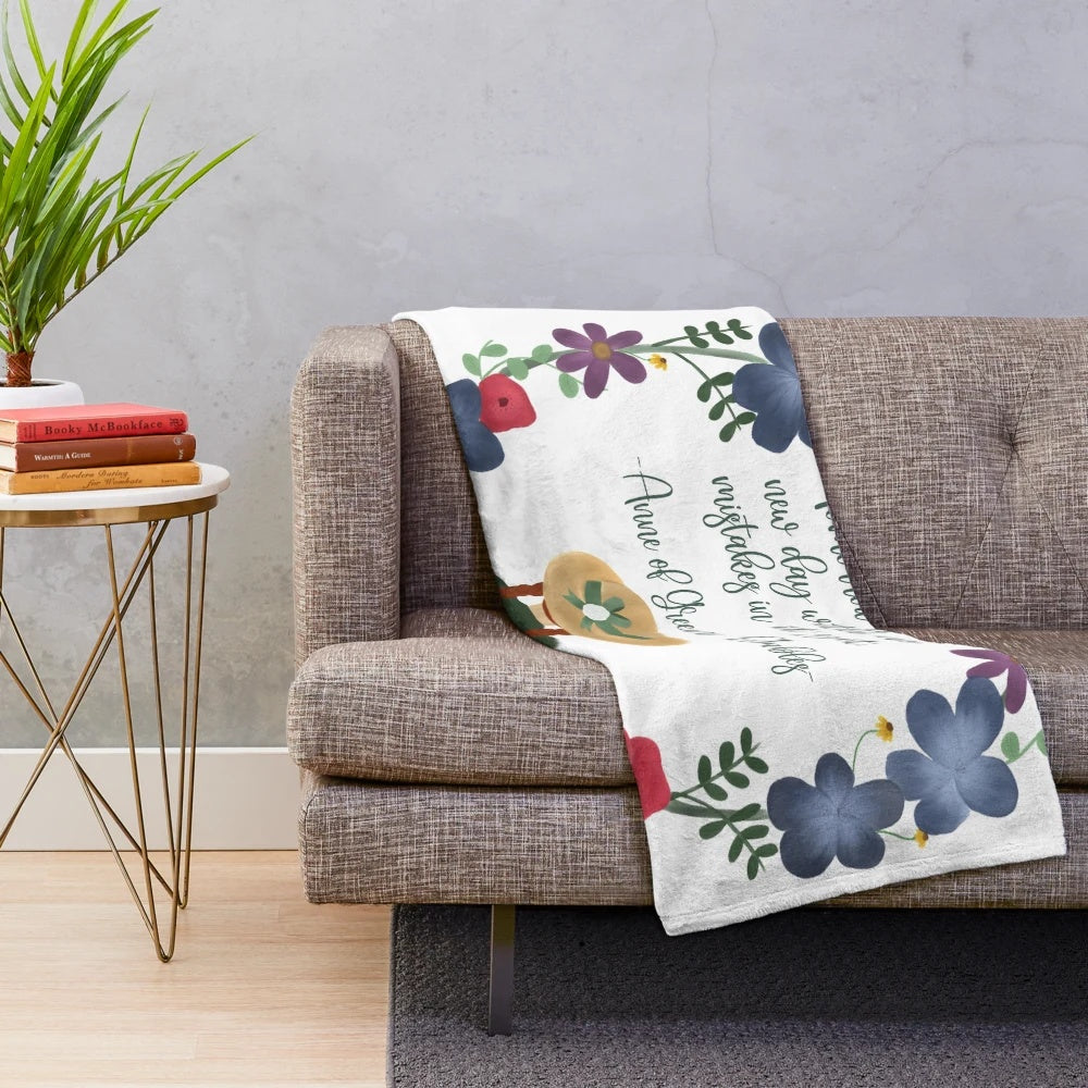 Anne of Green Gables inspired plush blanket with floral design
