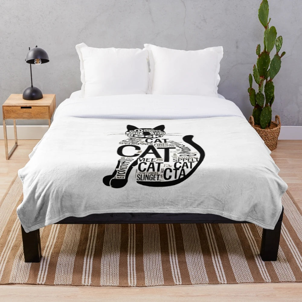 Soft and fluffy cat-themed plush blanket for cozy home decor