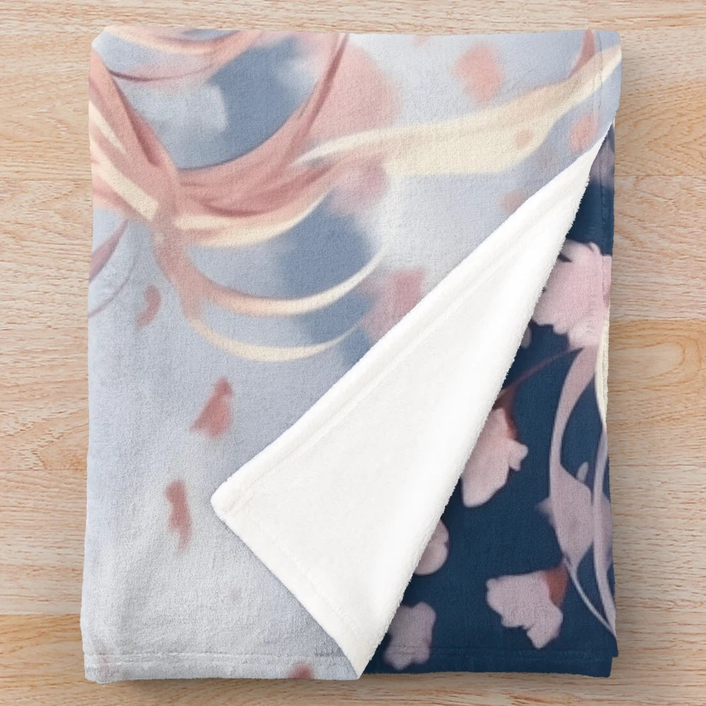 Cherry blossom inspired plush blanket with a floral and kawaii design
