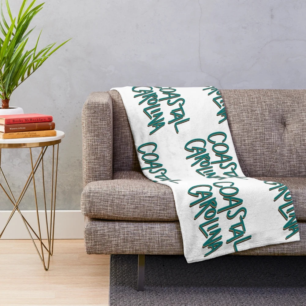 Coastal Carolina plush blanket in blue and white colors
