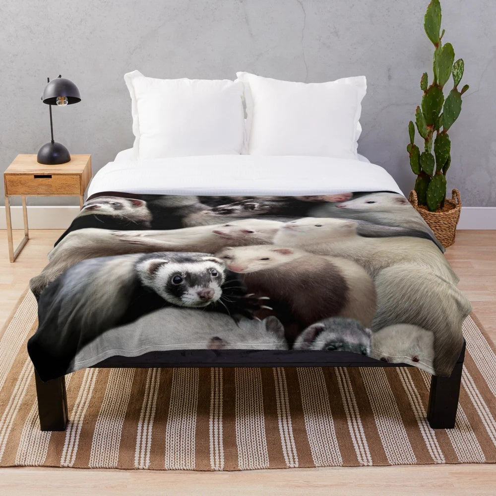 Soft and fluffy ferret-themed plush blanket