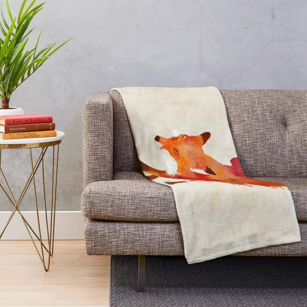 Soft and plush fox-themed blanket featuring a watercolor-style wildlife design