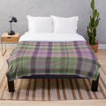 Green and lilac tartan plaid plush blanket
