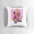 A plush, colorful Hannah Montana-themed pillow for a child's bedroom.