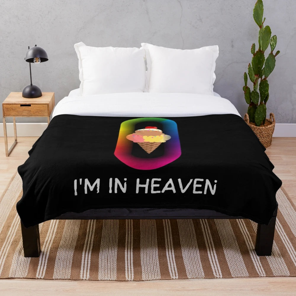 Soft and comfortable plush blanket featuring an ice cream design and the text "I'm in Heaven