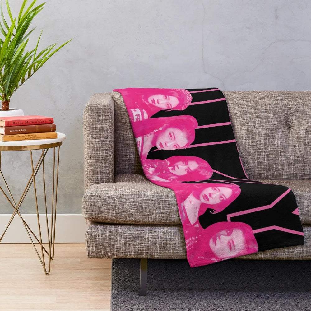 ITZY-inspired metal plush blanket in pink and black colors