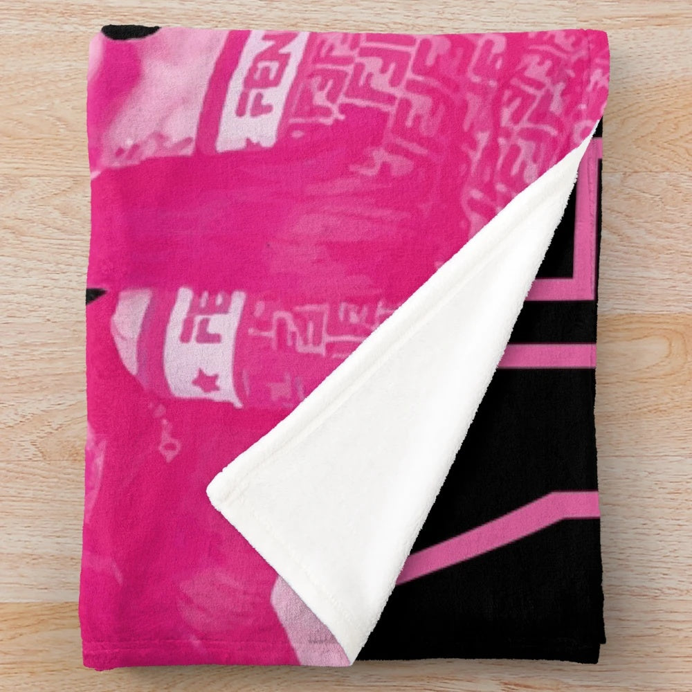 ITZY-inspired metal plush blanket in pink and black colors