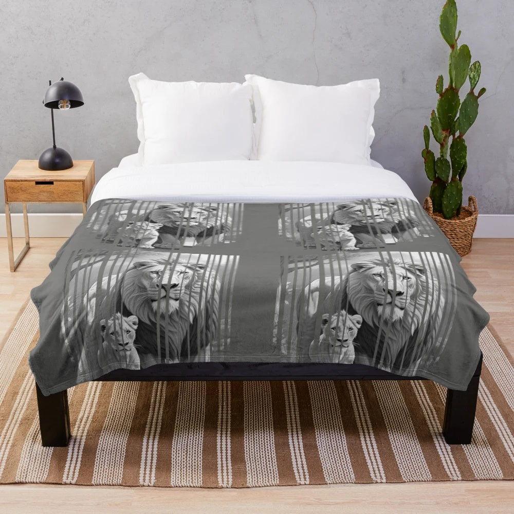 Soft and cozy plush blanket featuring a vibrant jungle animals design
