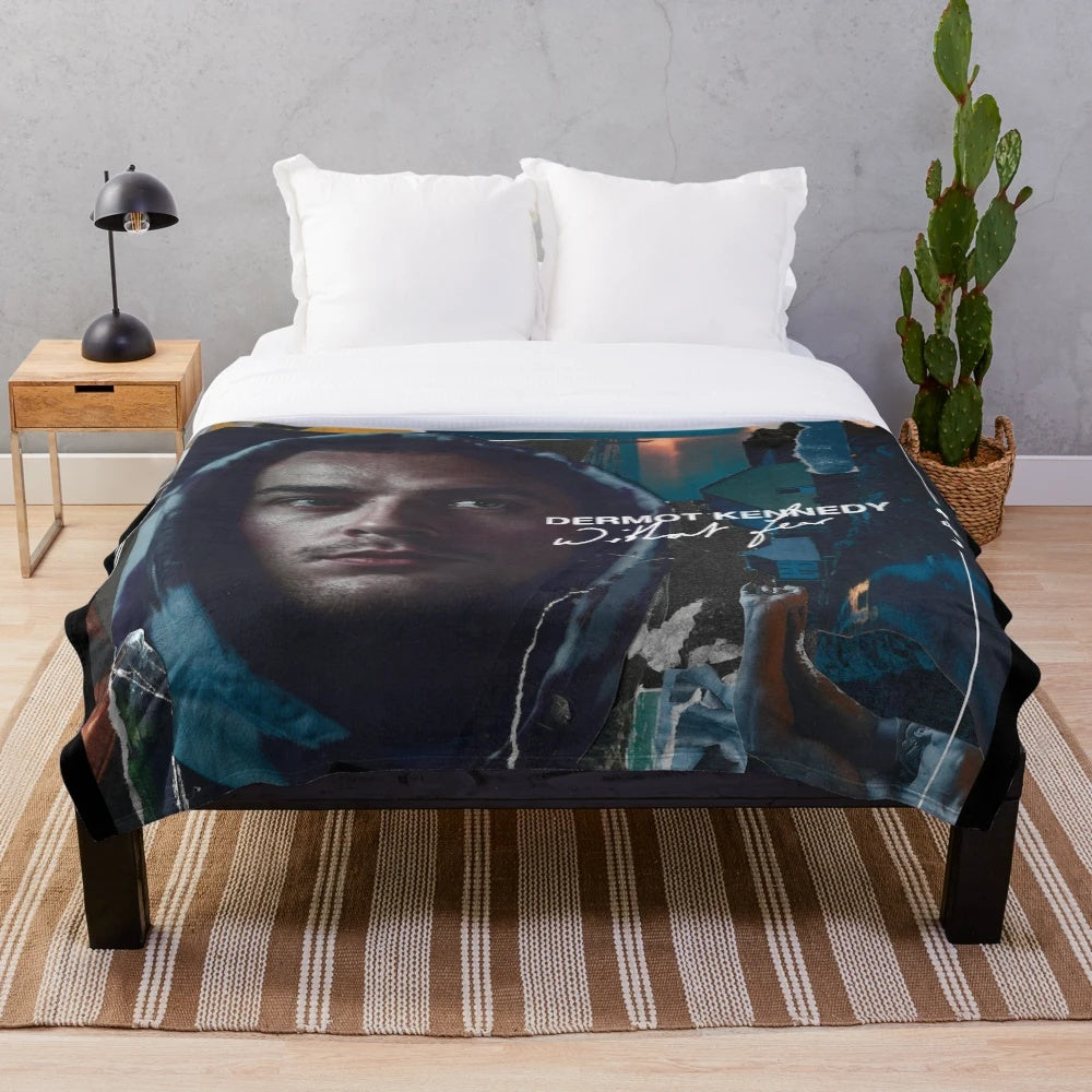Soft and plush blue and white blanket with kennedy inspired design