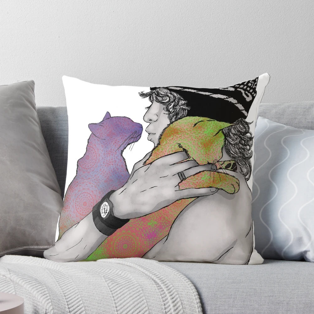 Soft and plush pillow featuring a cute kitten design, perfect for indie music fans and cat lovers.