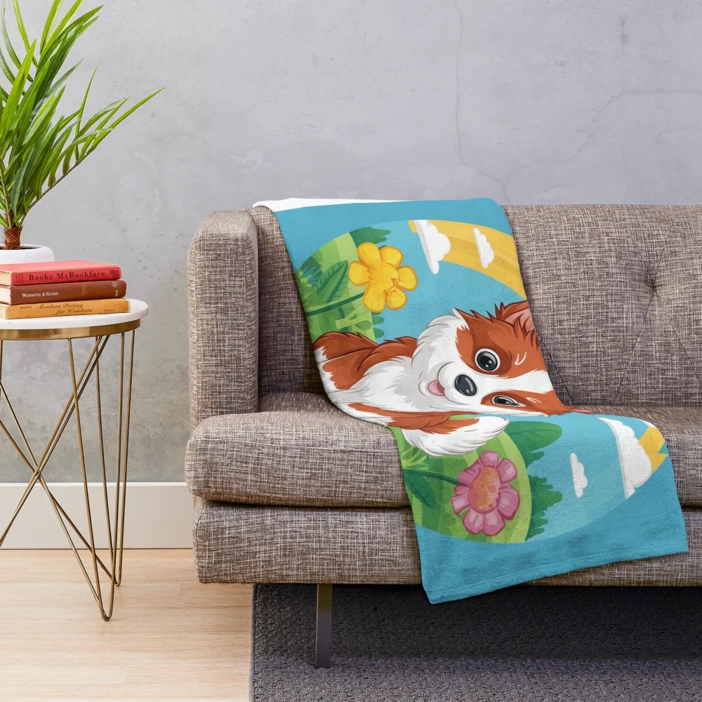 A plush, cozy blanket featuring a little explorer design, perfect for indoor and outdoor adventures.