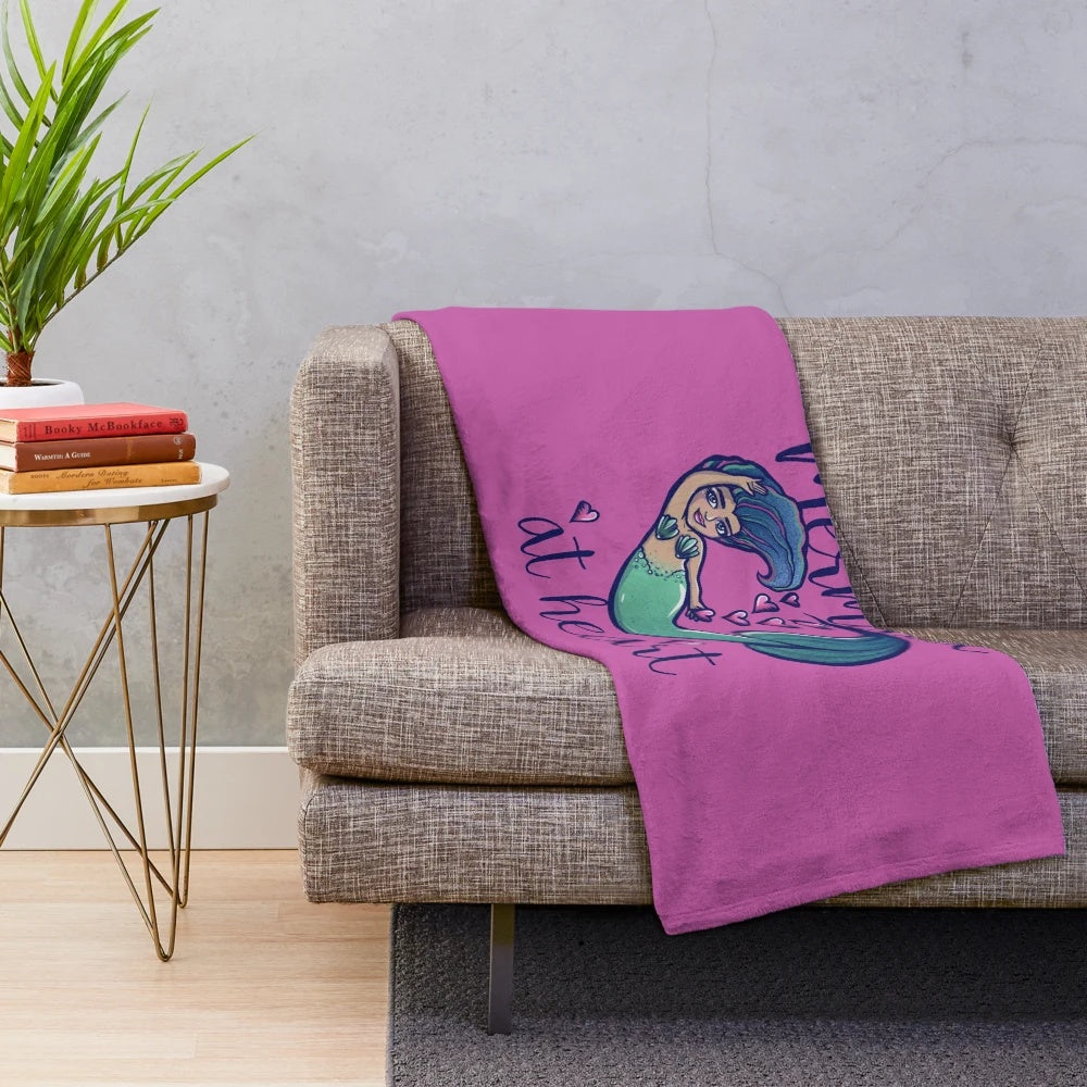 Mermaid-themed plush blanket with ocean and beach inspired design
