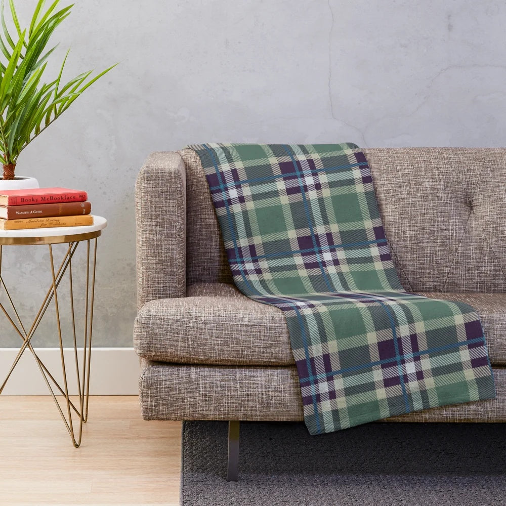 Moss green plaid plush blanket