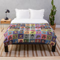 Soft and plush mustache-themed blanket with famous cartoon and media character designs