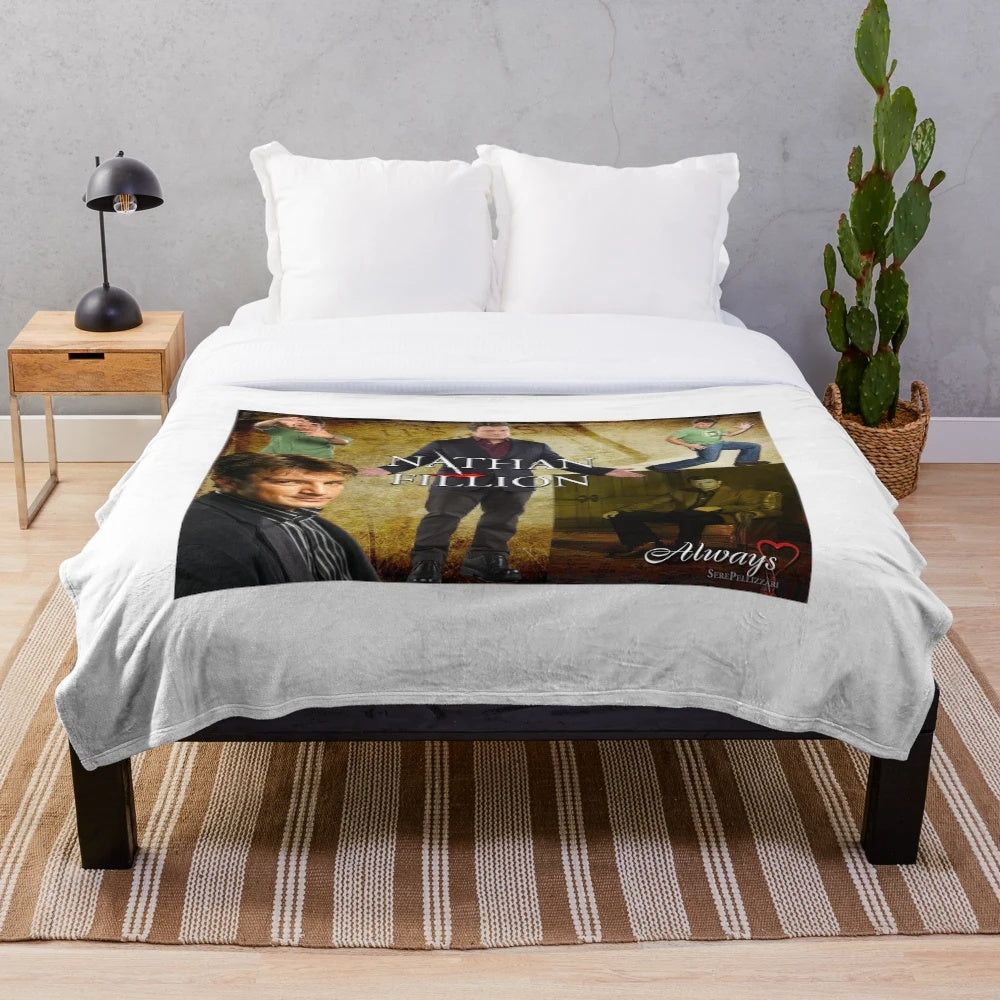 Nathan Fillion plush blanket featuring the actor from popular TV shows like Firefly and Castle