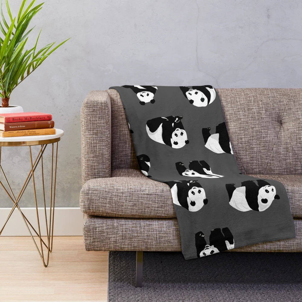 Soft and plush grey blanket featuring a cute panda design