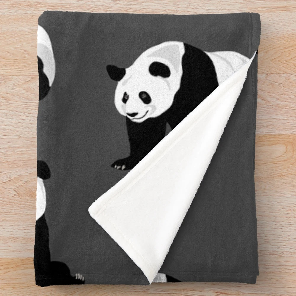 Soft and plush grey blanket featuring a cute panda design