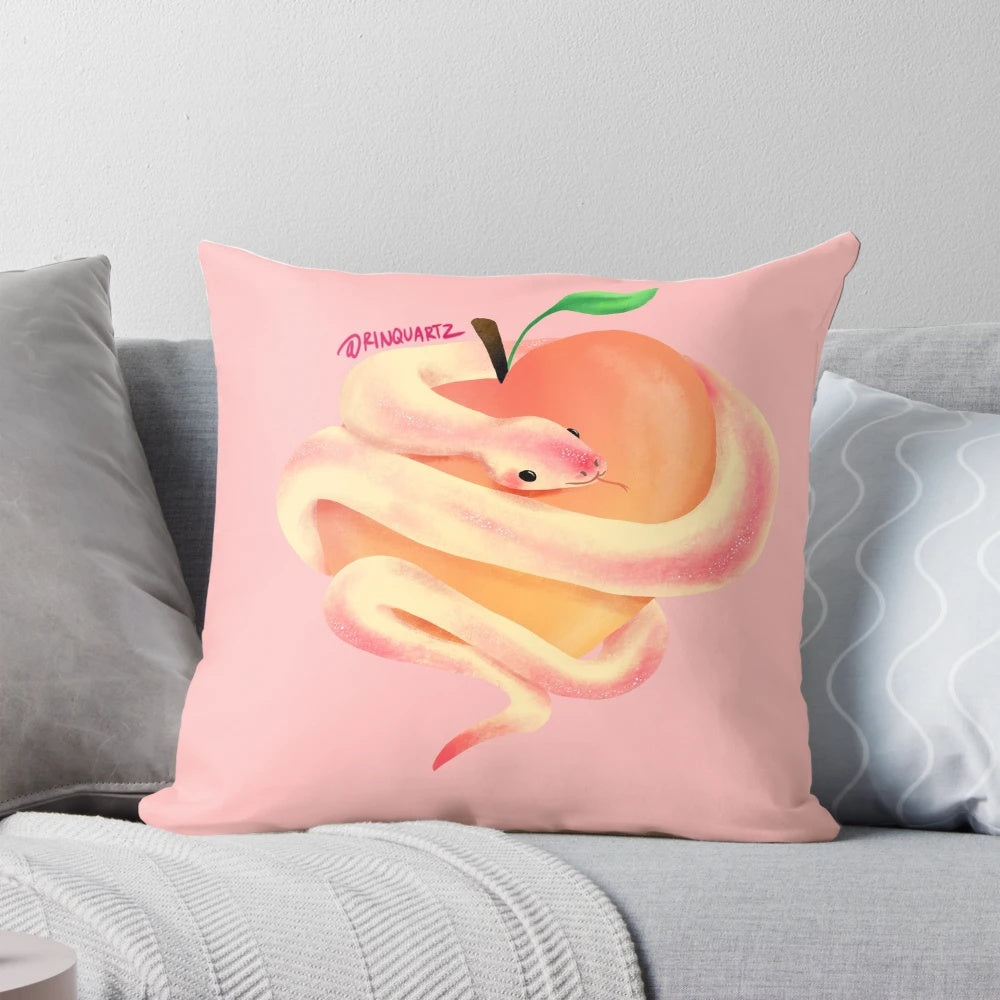 Peach snake-shaped plush pillow with a cute and whimsical design, perfect for decorative and comfort use.